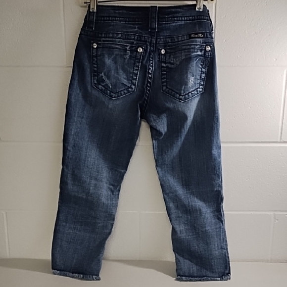 Miss Me Blue Ankle Cropped Capri Stretch Jeans with Embroidery Raw Hem - Picture 16 of 16